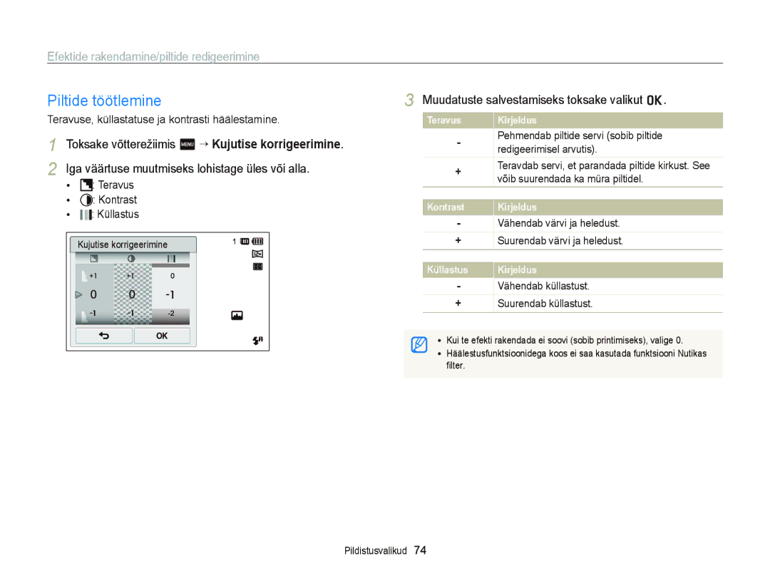 Samsung EC-ST95ZZBPOE2, EC-ST95ZZBPBE2, EC-ST95ZZBPSE2 manual Piltide töötlemine 