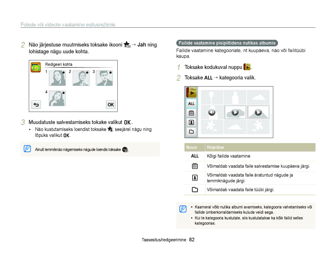 Samsung EC-ST95ZZBPSE2, EC-ST95ZZBPOE2 manual Muudatuste salvestamiseks tokake valikut o, Toksake “ kategooria valik 