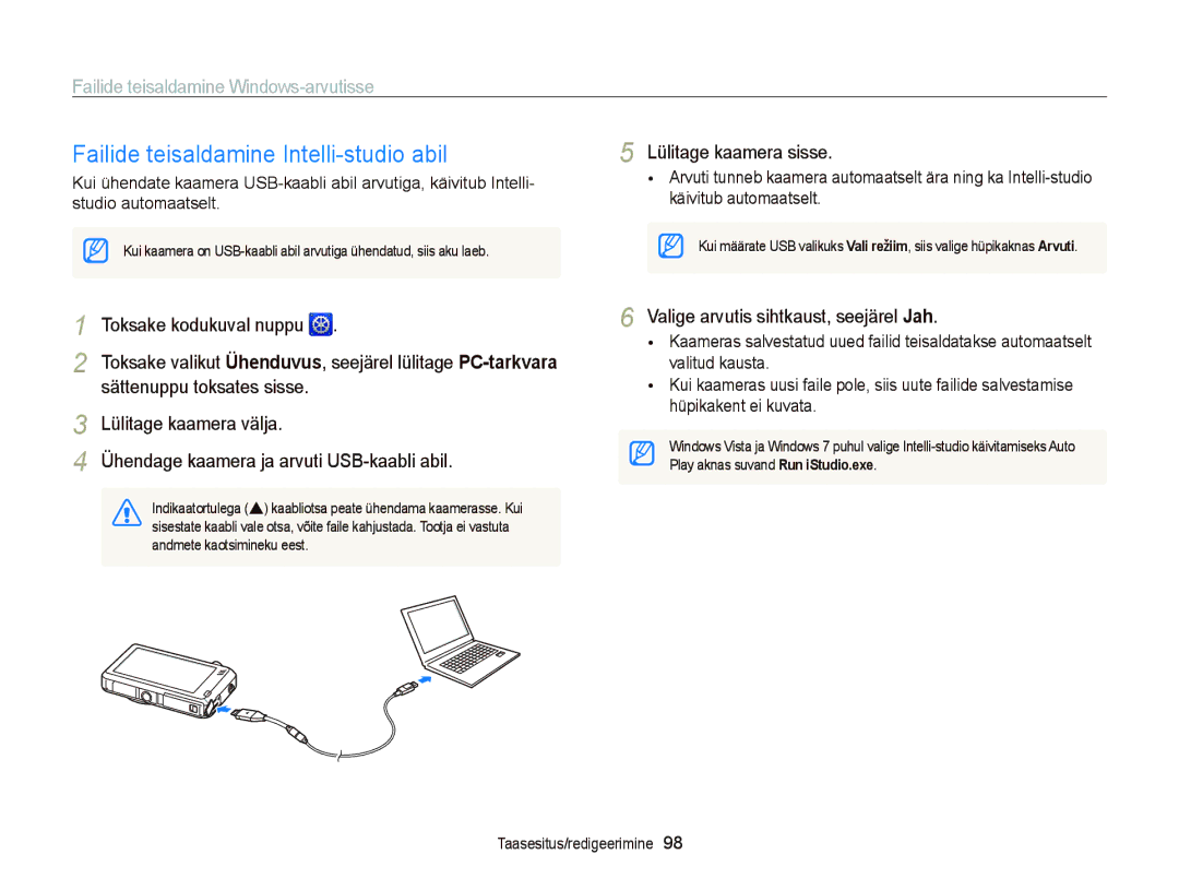 Samsung EC-ST95ZZBPOE2, EC-ST95ZZBPBE2 Failide teisaldamine Intelli-studio abil, Failide teisaldamine Windows-arvutisse 