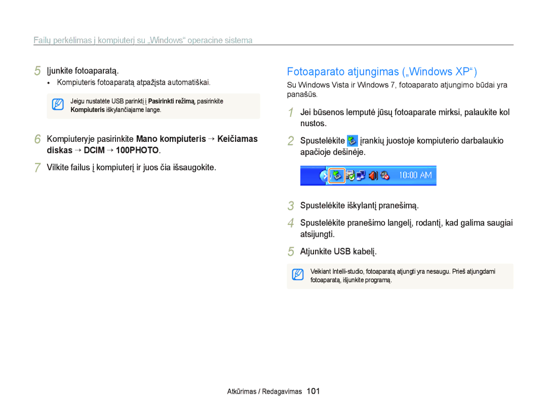 Samsung EC-ST95ZZBPOE2 manual Fotoaparato atjungimas „Windows XP, Vilkite failus į kompiuterį ir juos čia išsaugokite 