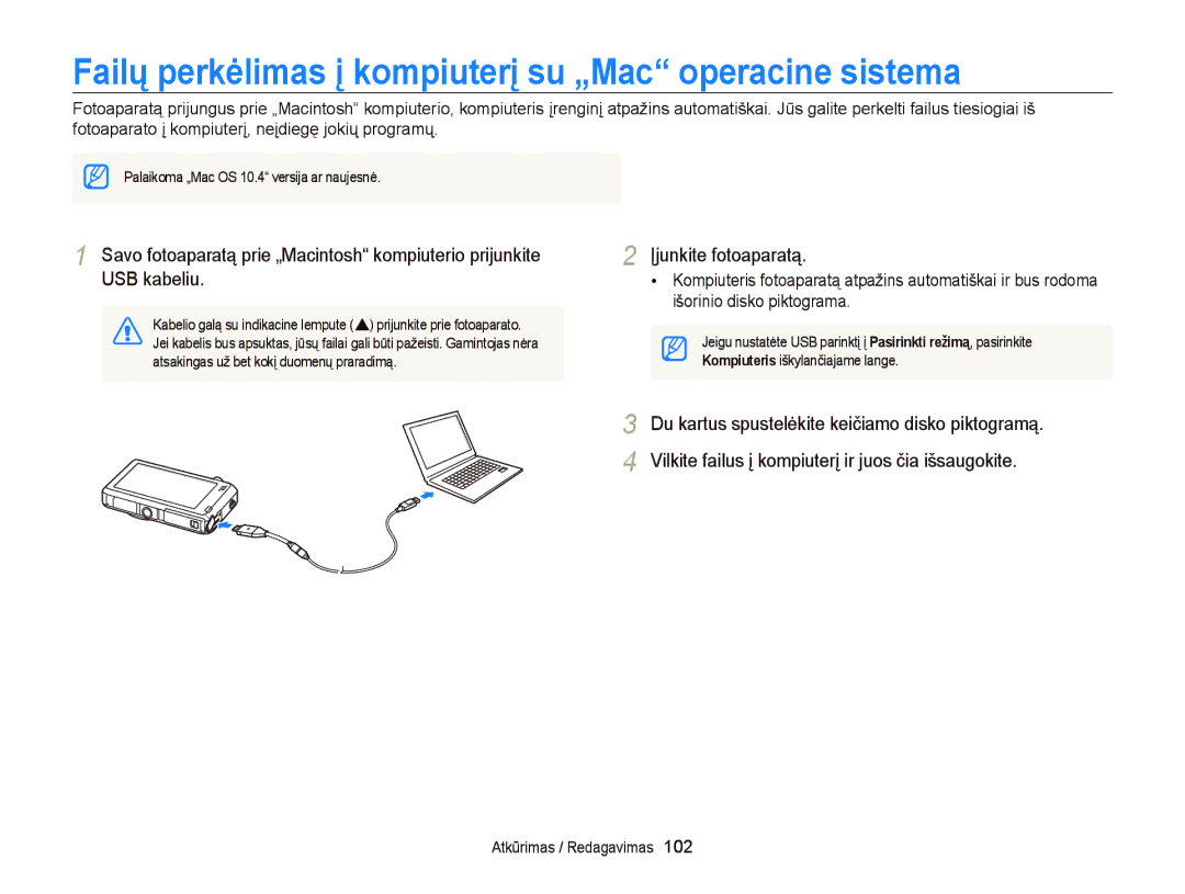 Samsung EC-ST95ZZBPBE2, EC-ST95ZZBPOE2, EC-ST95ZZBPSE2 manual Failų perkėlimas į kompiuterį su „Mac operacine sistema 