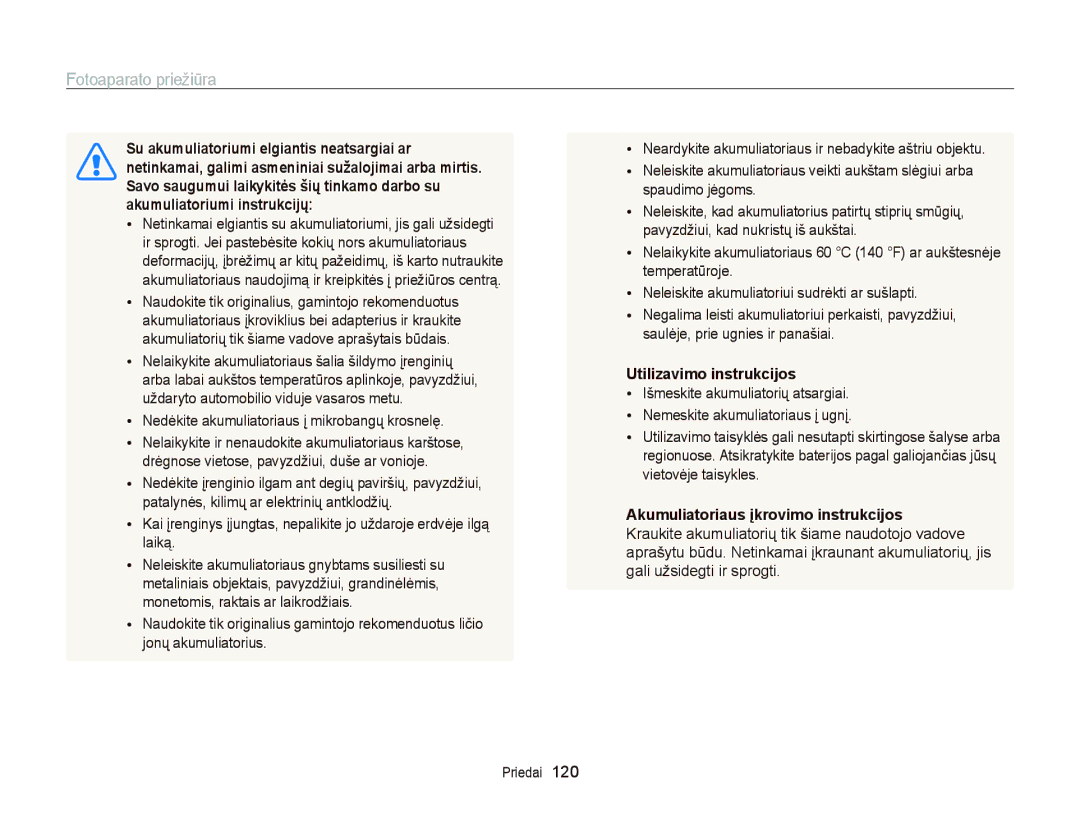 Samsung EC-ST95ZZBPBE2, EC-ST95ZZBPOE2 manual Nedėkite akumuliatoriaus į mikrobangų krosnelę, Utilizavimo instrukcijos 