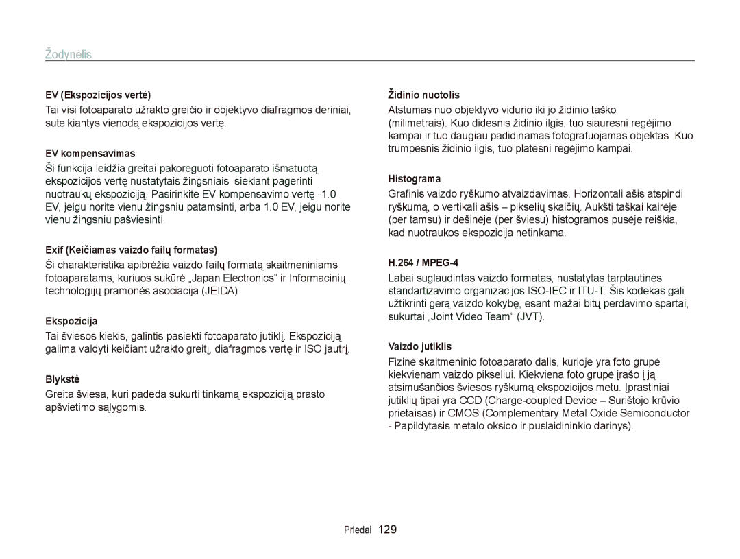 Samsung EC-ST95ZZBPBE2, EC-ST95ZZBPOE2, EC-ST95ZZBPSE2 manual Žodynėlis 