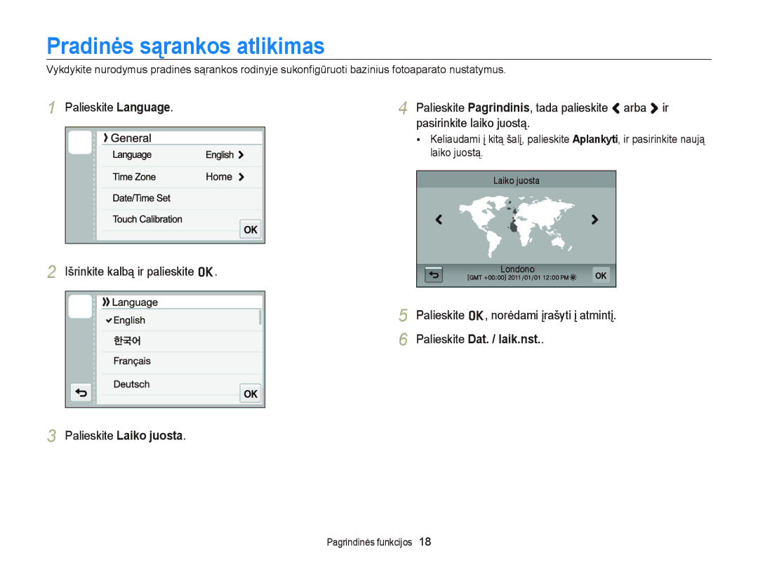 Samsung EC-ST95ZZBPBE2, EC-ST95ZZBPOE2, EC-ST95ZZBPSE2 manual Pradinės sąrankos atlikimas 