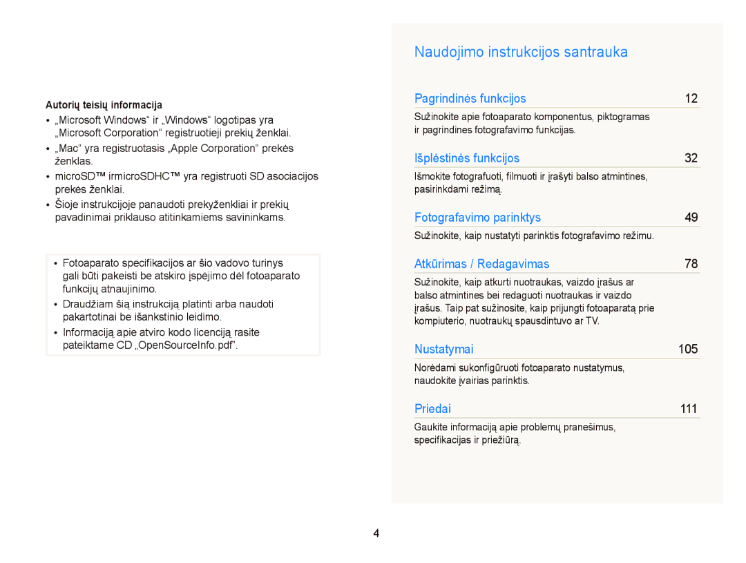 Samsung EC-ST95ZZBPSE2, EC-ST95ZZBPOE2 Naudojimo instrukcijos santrauka, Autorių teisių informacija, Pasirinkdami režimą 