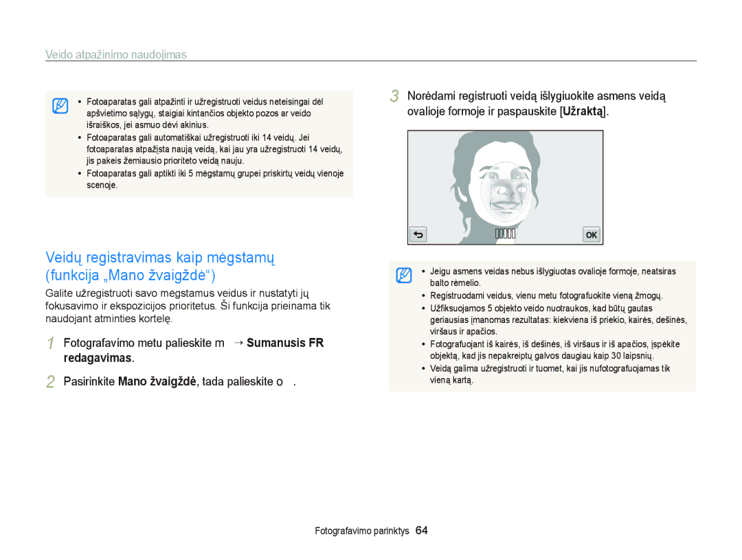 Samsung EC-ST95ZZBPSE2, EC-ST95ZZBPOE2, EC-ST95ZZBPBE2 manual Fotografavimo metu palieskite m “ Sumanusis FR, Redagavimas 
