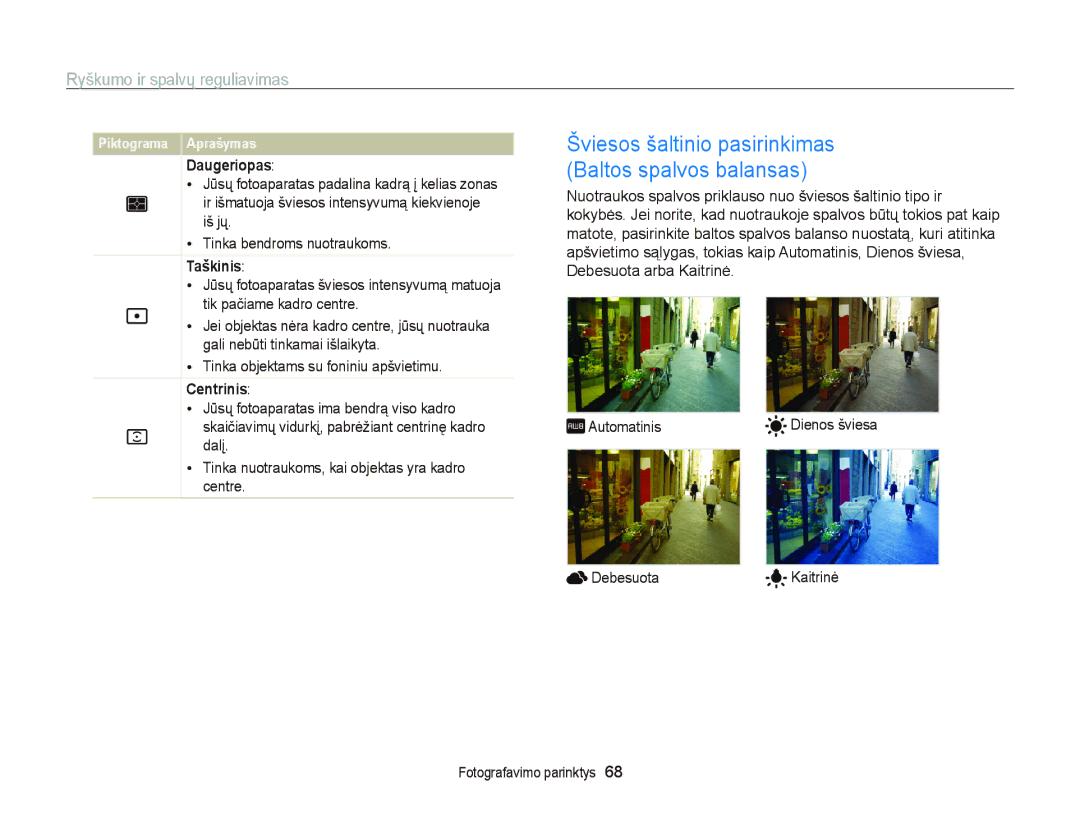 Samsung EC-ST95ZZBPOE2, EC-ST95ZZBPBE2, EC-ST95ZZBPSE2 manual Daugeriopas, Taškinis, Centrinis 