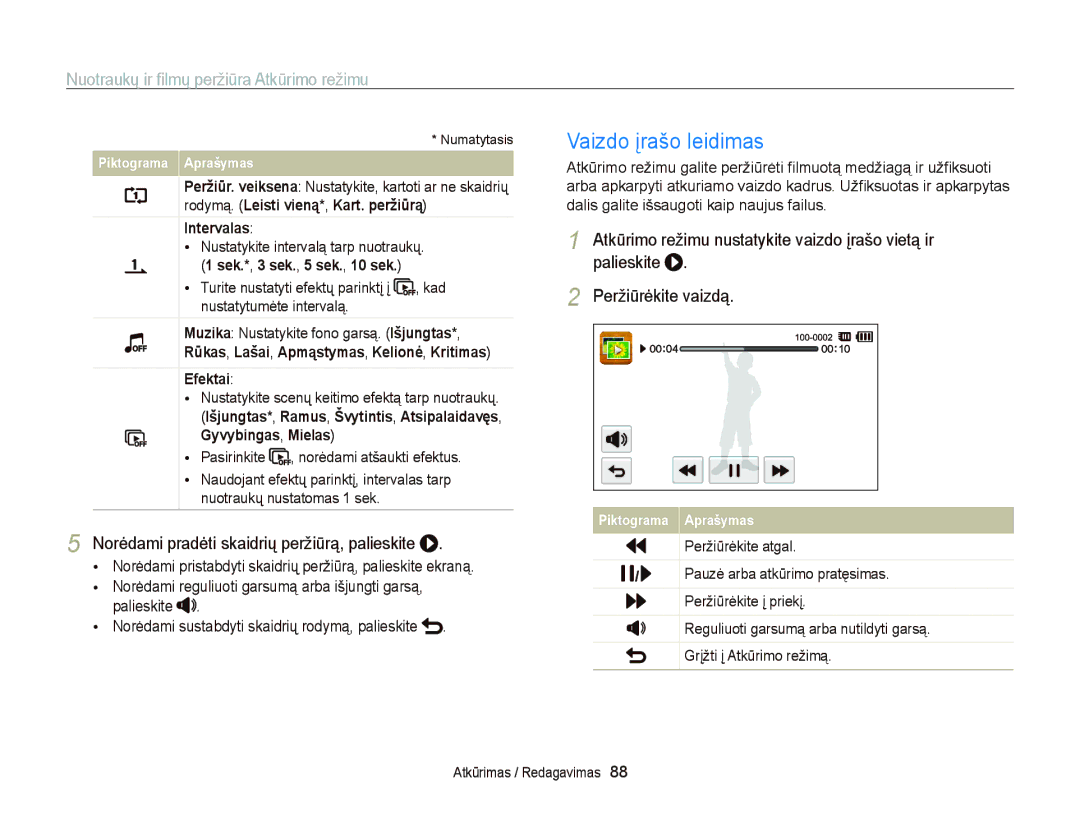 Samsung EC-ST95ZZBPSE2 manual Vaizdo įrašo leidimas, Norėdami pradėti skaidrių peržiūrą, palieskite, Peržiūrėkite vaizdą 