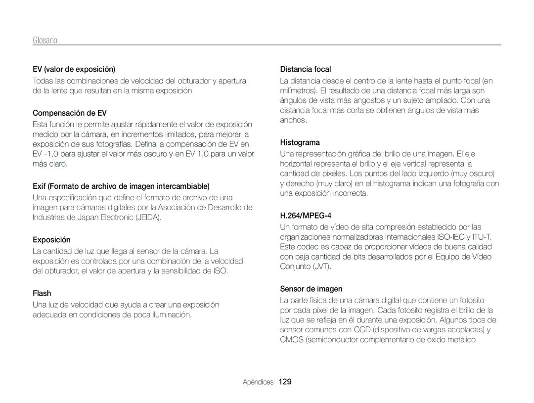 Samsung EC-ST95ZZBPBE1, EC-ST95ZZBPPE1, EC-ST95ZZBPLE1, EC-ST95ZZBPOE1 manual Glosario, Flash 