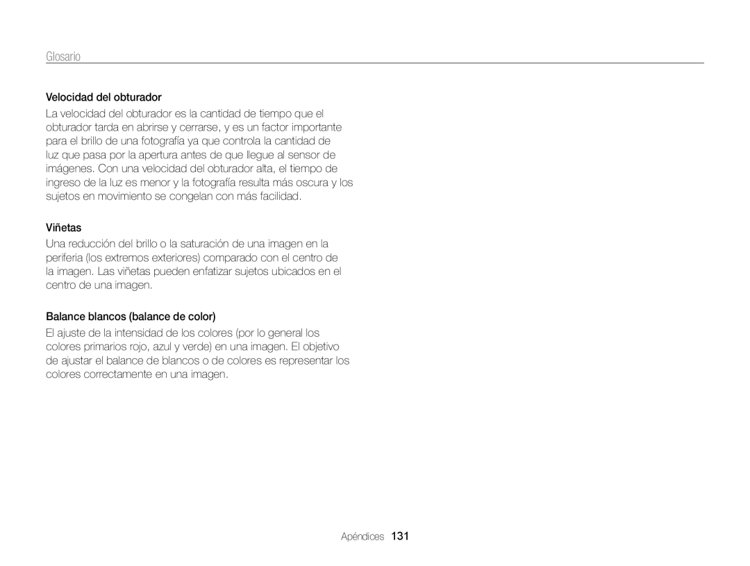 Samsung EC-ST95ZZBPPE1, EC-ST95ZZBPLE1, EC-ST95ZZBPBE1, EC-ST95ZZBPOE1 manual Velocidad del obturador 