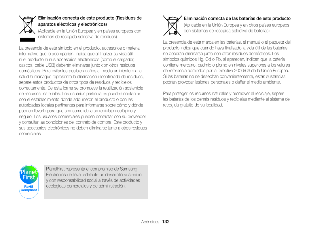 Samsung EC-ST95ZZBPLE1, EC-ST95ZZBPPE1, EC-ST95ZZBPBE1, EC-ST95ZZBPOE1 Eliminación correcta de las baterías de este producto 