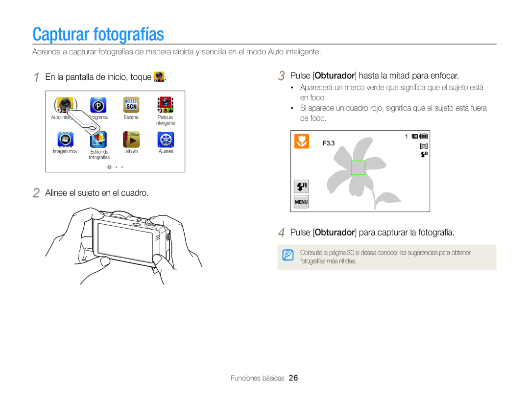 Samsung EC-ST95ZZBPOE1, EC-ST95ZZBPPE1, EC-ST95ZZBPLE1 Capturar fotografías, Pulse Obturador para capturar la fotografía 