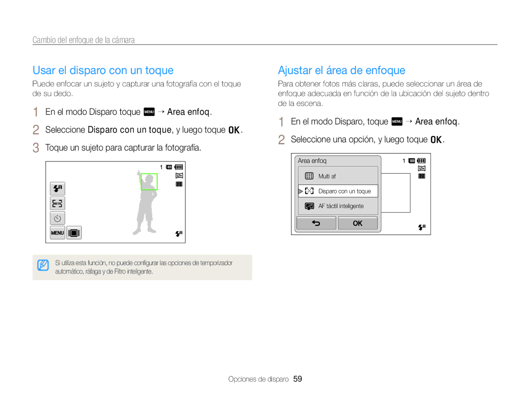 Samsung EC-ST95ZZBPPE1, EC-ST95ZZBPLE1, EC-ST95ZZBPBE1, EC-ST95ZZBPOE1 manual Usar el disparo con un toque 