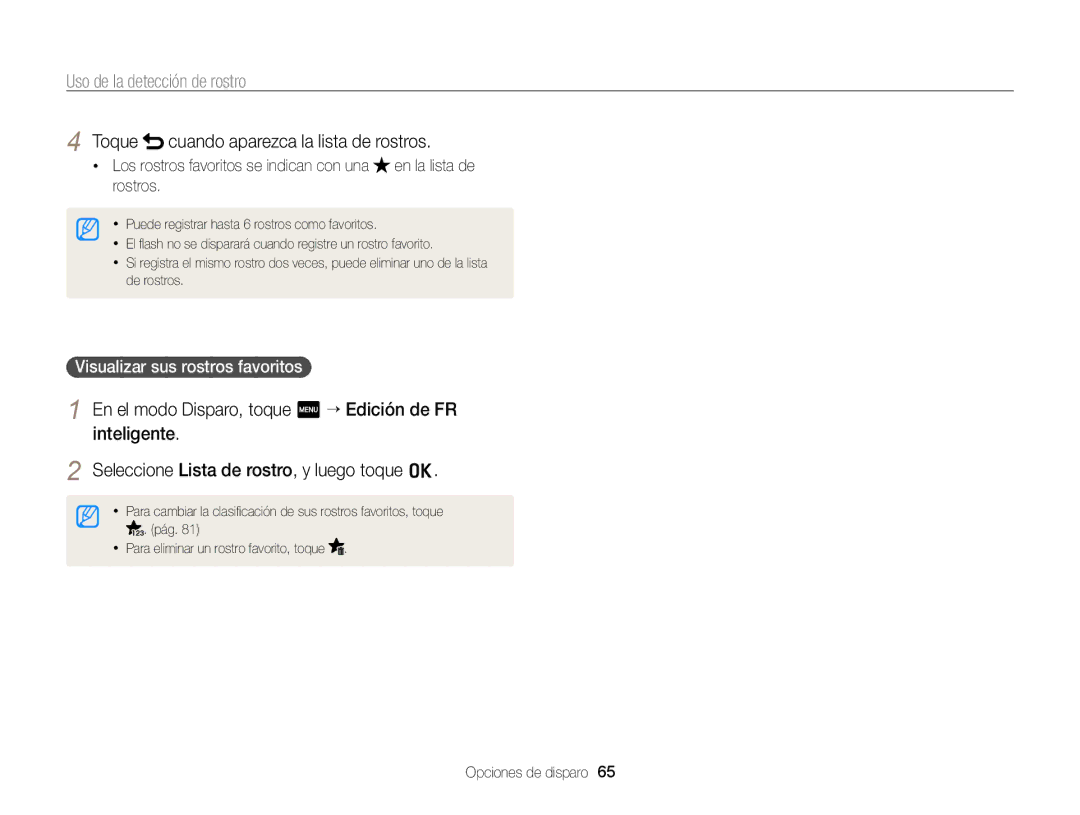Samsung EC-ST95ZZBPBE1, EC-ST95ZZBPPE1 manual Toque cuando aparezca la lista de rostros, Visualizar sus rostros favoritos 