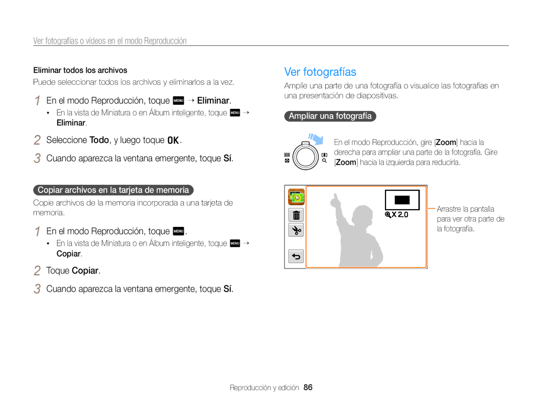 Samsung EC-ST95ZZBPOE1, EC-ST95ZZBPPE1, EC-ST95ZZBPLE1 manual Ver fotografías, En el modo Reproducción, toque m “ Eliminar 