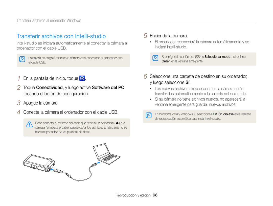 Samsung EC-ST95ZZBPOE1, EC-ST95ZZBPPE1 Transferir archivos con Intelli-studio, Transferir archivos al ordenador Windows 