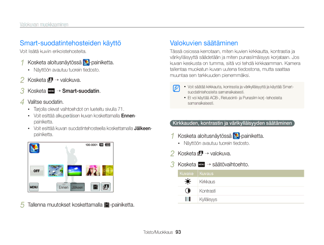 Samsung EC-ST95ZZBPSE2, EC-ST95ZZBPPE2, EC-ST95ZZBPOE2 Tallenna muutokset koskettamalla s-painiketta, Kosketa “ valokuva 