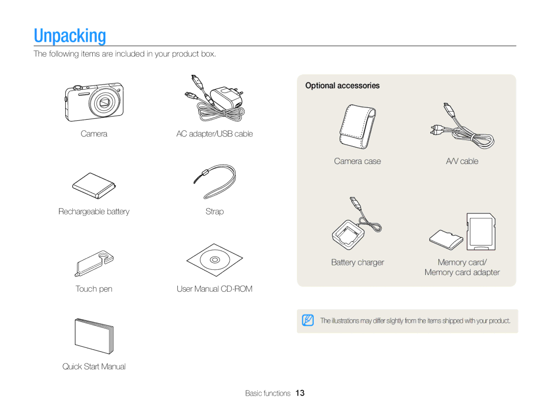 Samsung EC-ST95ZZBPOE2, EC-ST95ZZBPSE1, EC-ST95ZZBPPE1, EC-ST95ZZBPLE1, EC-ST95ZZDPBZA, EC-ST95ZZBPBE1 manual Unpacking 