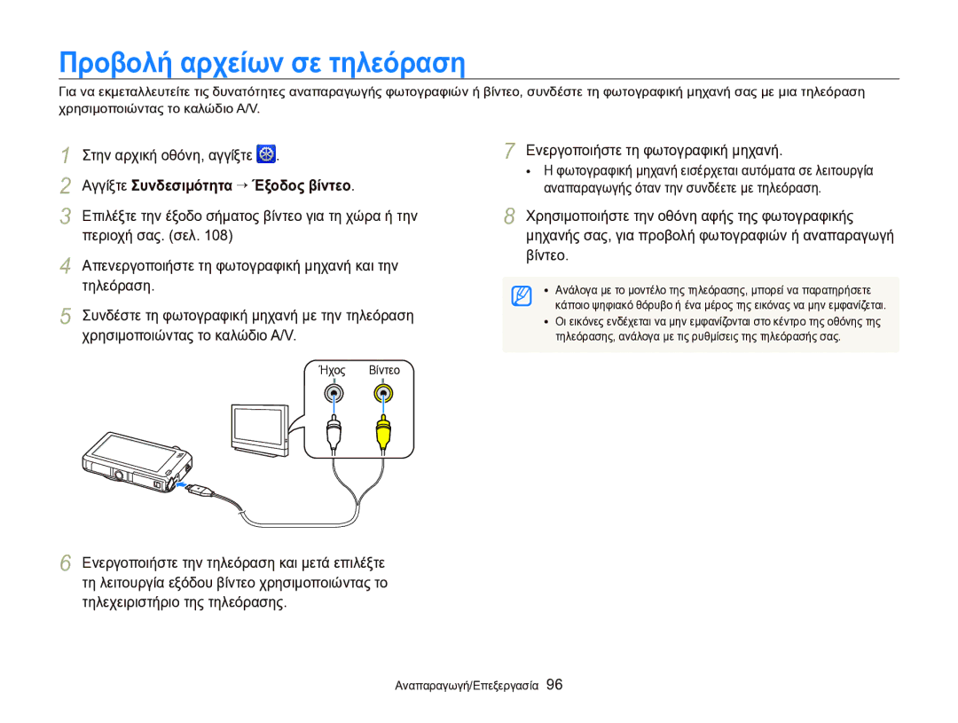 Samsung EC-ST95ZZBPBE3, EC-ST95ZZBPSE3, EC-ST95ZZBPPE3 Προβολή αρχείων σε τηλεόραση, Ενεργοποιήστε τη φωτογραφική μηχανή 