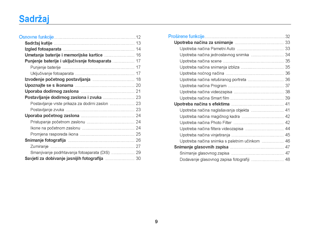 Samsung EC-ST95ZZBPBE3, EC-ST95ZZBPSE3, EC-ST95ZZBPLE3, EC-ST95ZZBPPE3 manual Sadržaj 