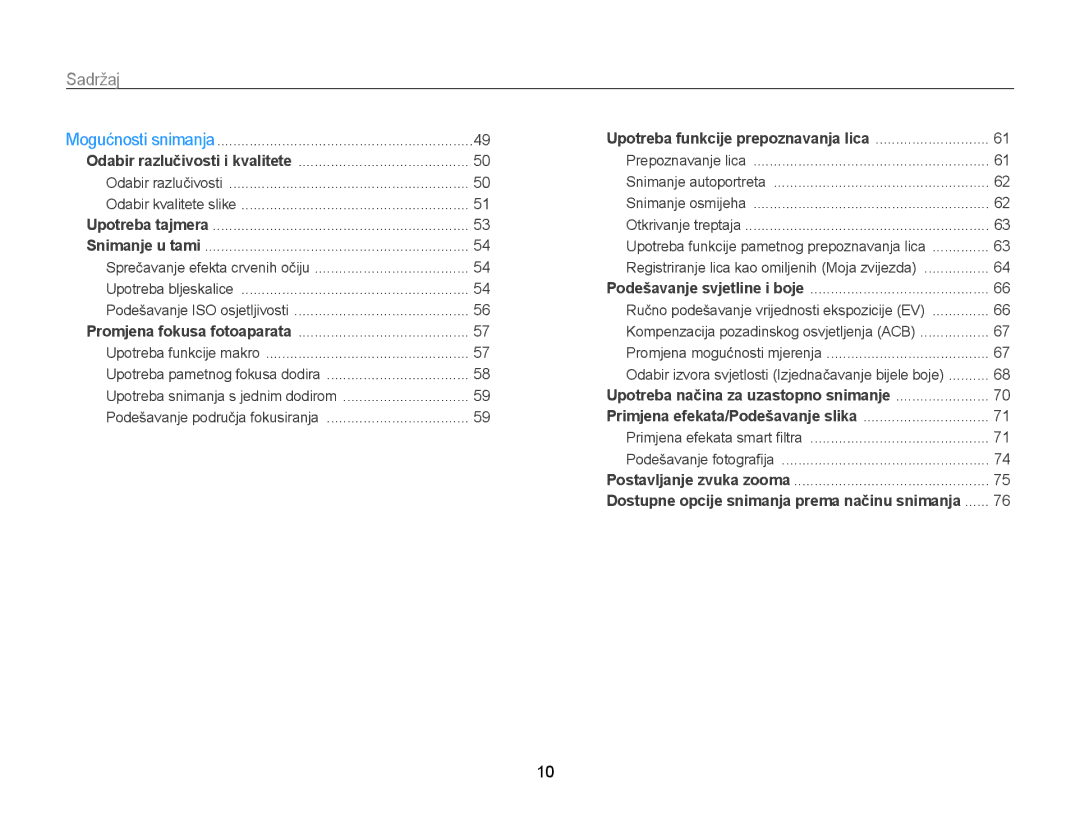 Samsung EC-ST95ZZBPPE3, EC-ST95ZZBPSE3, EC-ST95ZZBPLE3, EC-ST95ZZBPBE3 manual Sadržaj, Podešavanje područja fokusiranja 