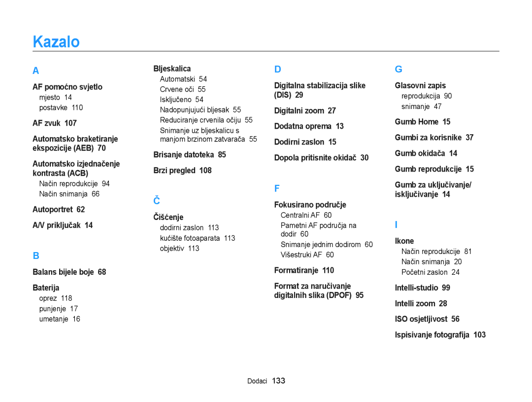 Samsung EC-ST95ZZBPBE3, EC-ST95ZZBPSE3, EC-ST95ZZBPLE3, EC-ST95ZZBPPE3 manual Kazalo 