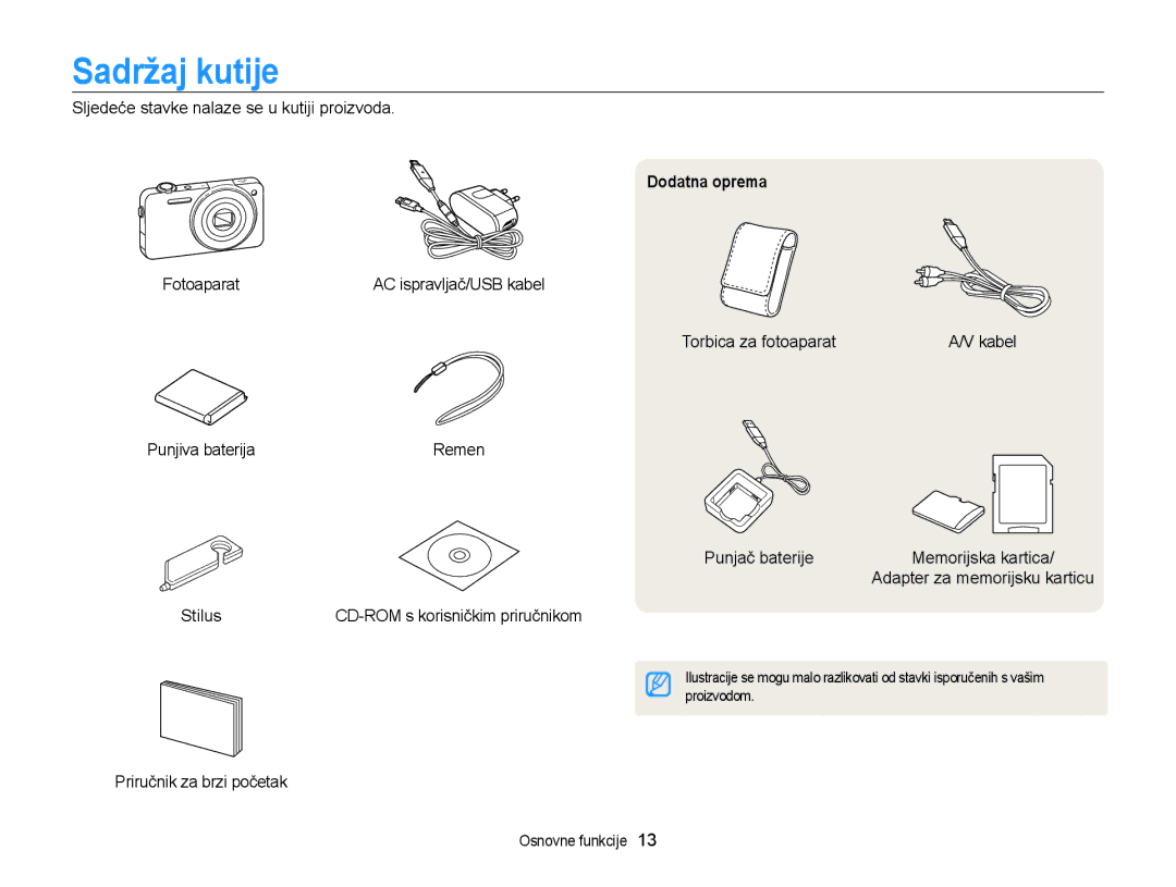 Samsung EC-ST95ZZBPBE3, EC-ST95ZZBPSE3, EC-ST95ZZBPLE3, EC-ST95ZZBPPE3 manual Sadržaj kutije, Dodatna oprema 