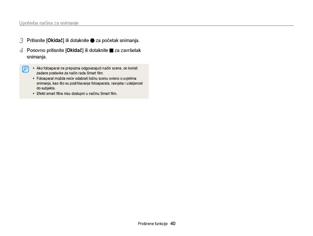 Samsung EC-ST95ZZBPLE3, EC-ST95ZZBPSE3, EC-ST95ZZBPBE3, EC-ST95ZZBPPE3 manual Upotreba načina za snimanje 