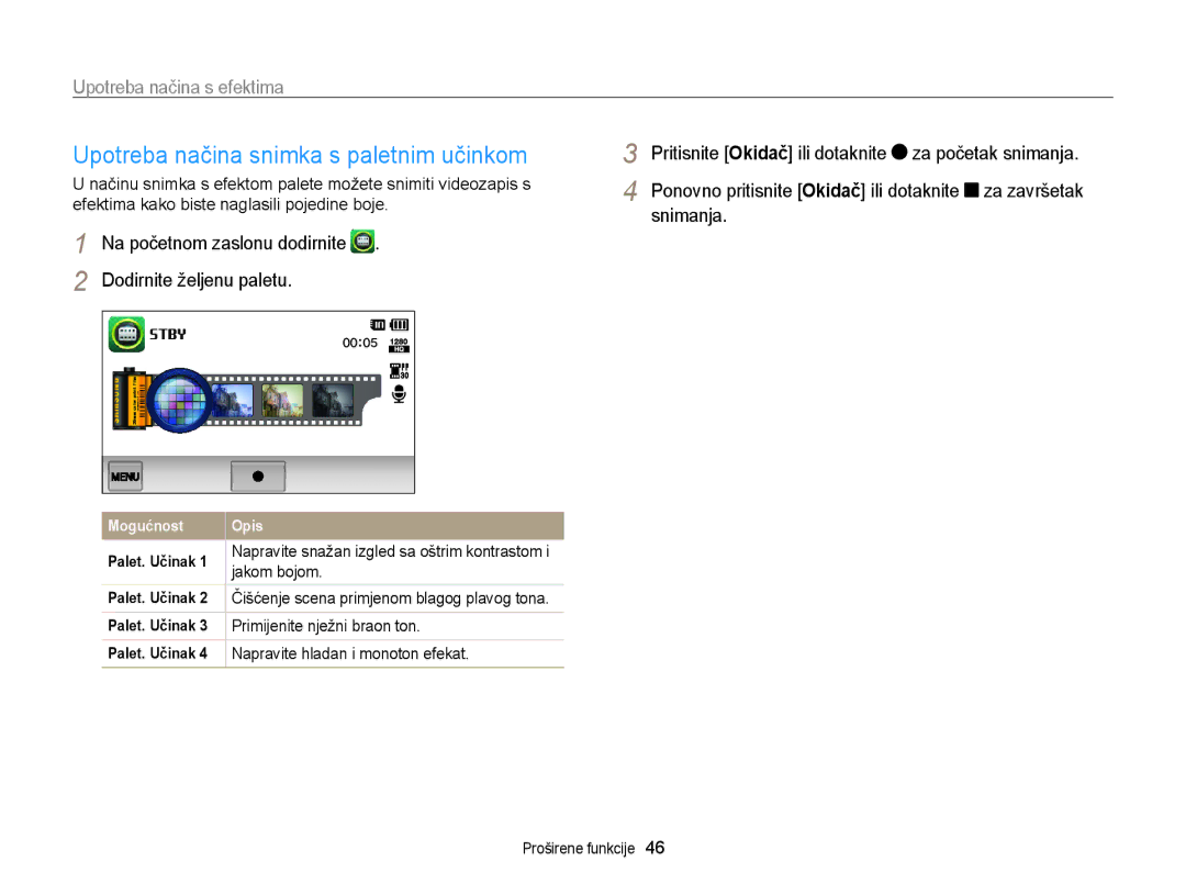Samsung EC-ST95ZZBPPE3 manual Upotreba načina snimka s paletnim učinkom, Jakom bojom, Primijenite nježni braon ton 