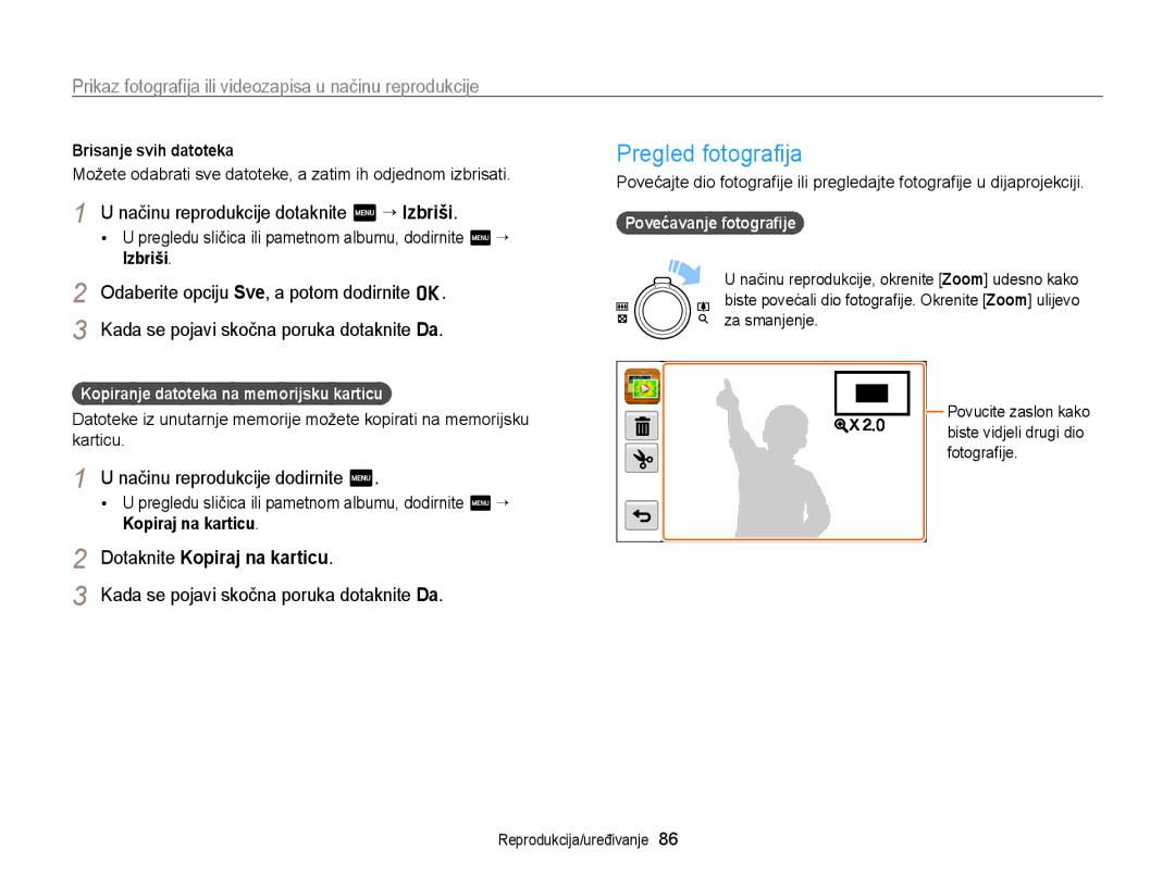 Samsung EC-ST95ZZBPPE3 Pregled fotograﬁja, Načinu reprodukcije dotaknite m “ Izbriši, Načinu reprodukcije dodirnite m 