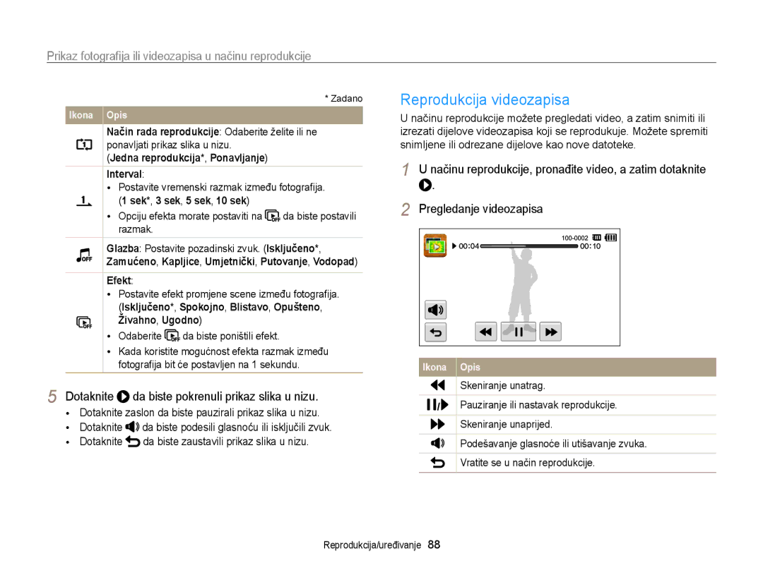 Samsung EC-ST95ZZBPLE3 manual Reprodukcija videozapisa, Dotaknite, Pregledanje videozapisa, Efekt, Živahno, Ugodno 