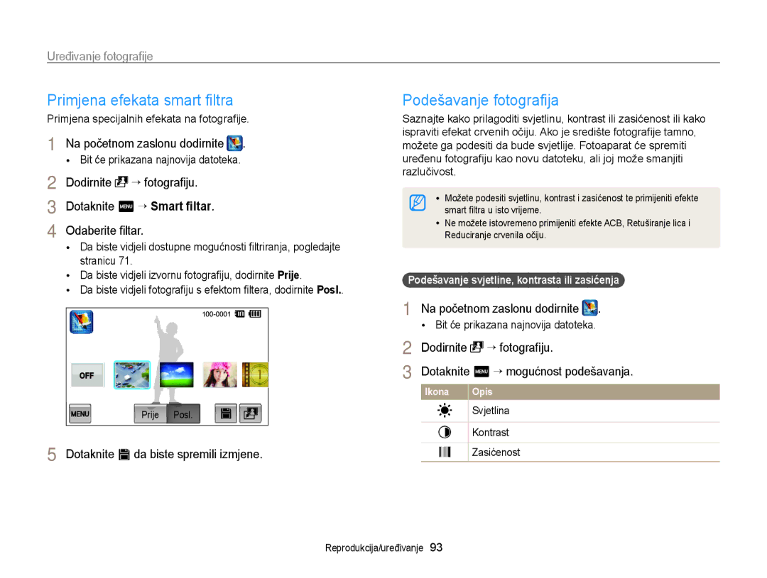 Samsung EC-ST95ZZBPBE3, EC-ST95ZZBPSE3 manual Dotaknite s da biste spremili izmjene, Dotaknite m “ mogućnost podešavanja 