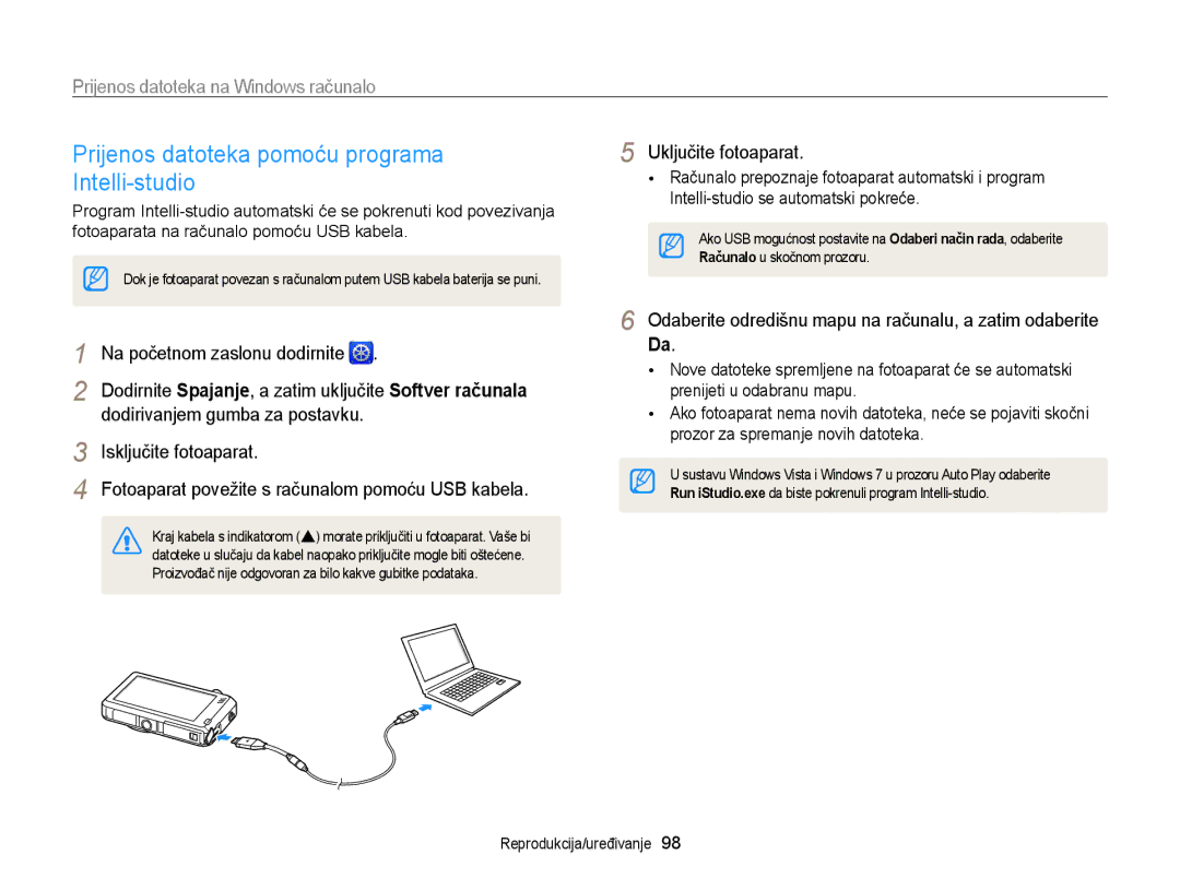 Samsung EC-ST95ZZBPPE3 manual Prijenos datoteka pomoću programa Intelli-studio, Prijenos datoteka na Windows računalo 