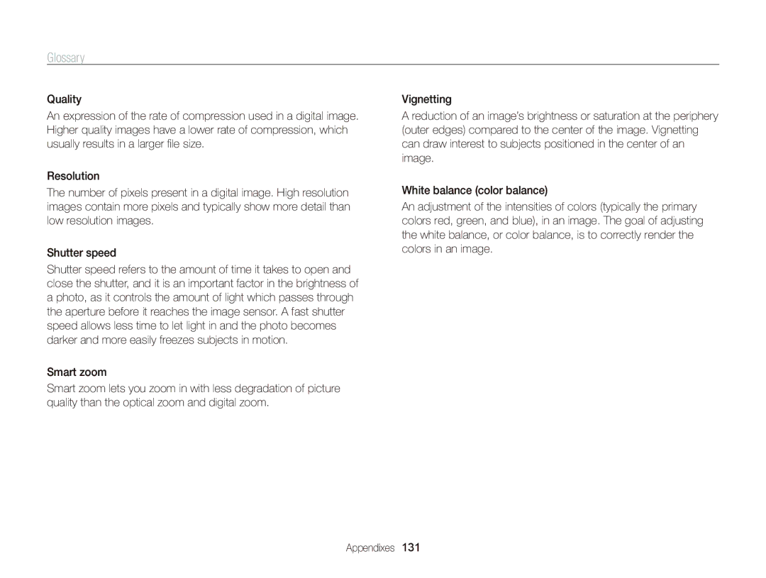 Samsung EC-ST96ZZBPBE1, EC-ST96ZZBDBVN, EC-ST96ZZBPBE2, EC-ST96ZZBPBRU manual Glossary 