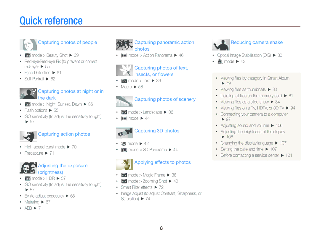 Samsung EC-ST96ZZBDBVN, EC-ST96ZZBPBE1, EC-ST96ZZBPBE2, EC-ST96ZZBPBRU manual Quick reference, Capturing photos of people 