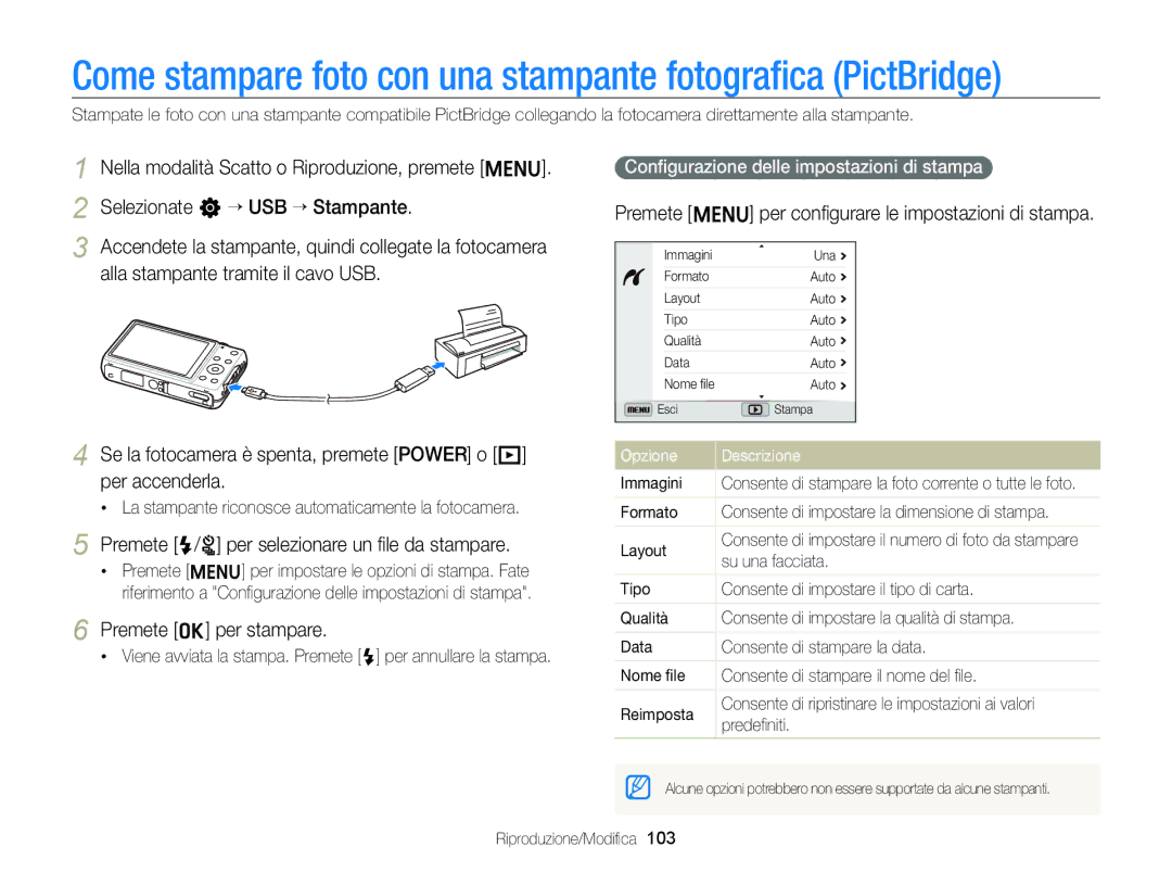 Samsung EC-ST96ZZBPBE1 manual Premete F/t per selezionare un ﬁle da stampare, Premete o per stampare 