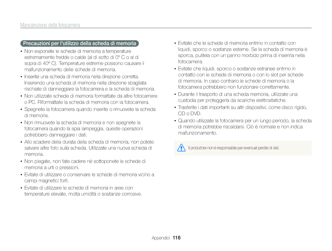 Samsung EC-ST96ZZBPBE1 manual Precauzioni per lutilizzo della scheda di memoria 