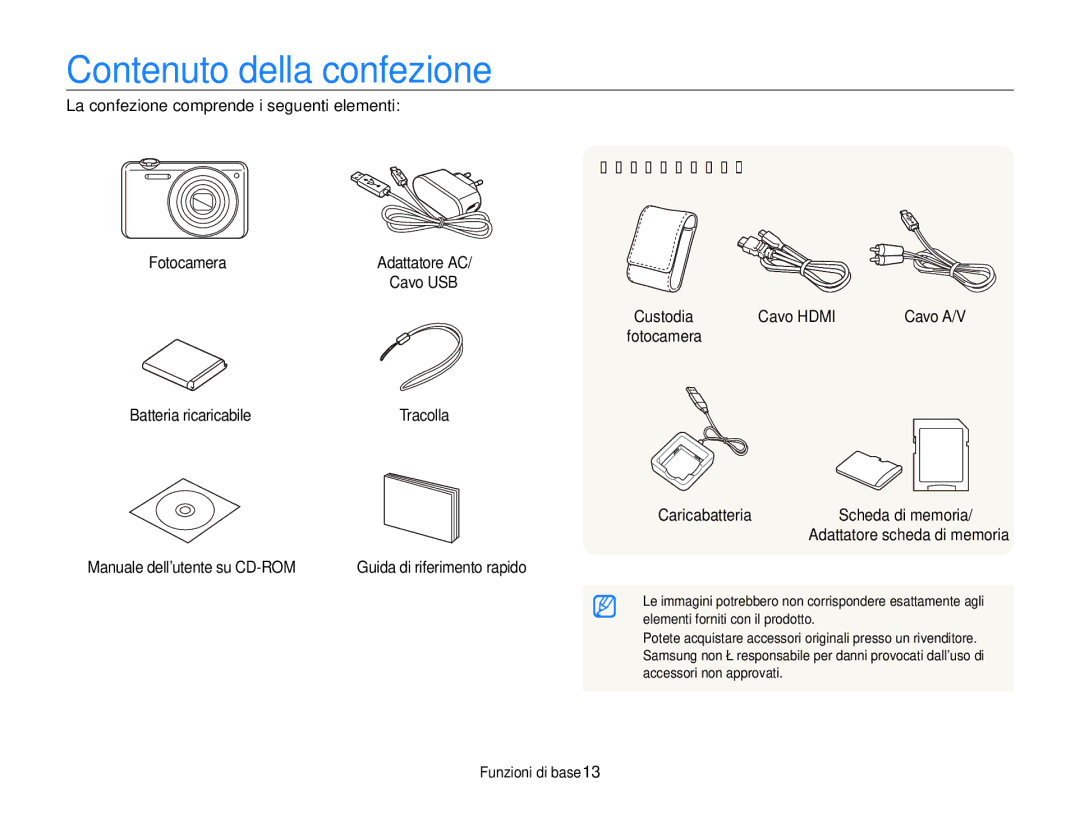 Samsung EC-ST96ZZBPBE1 manual Contenuto della confezione 