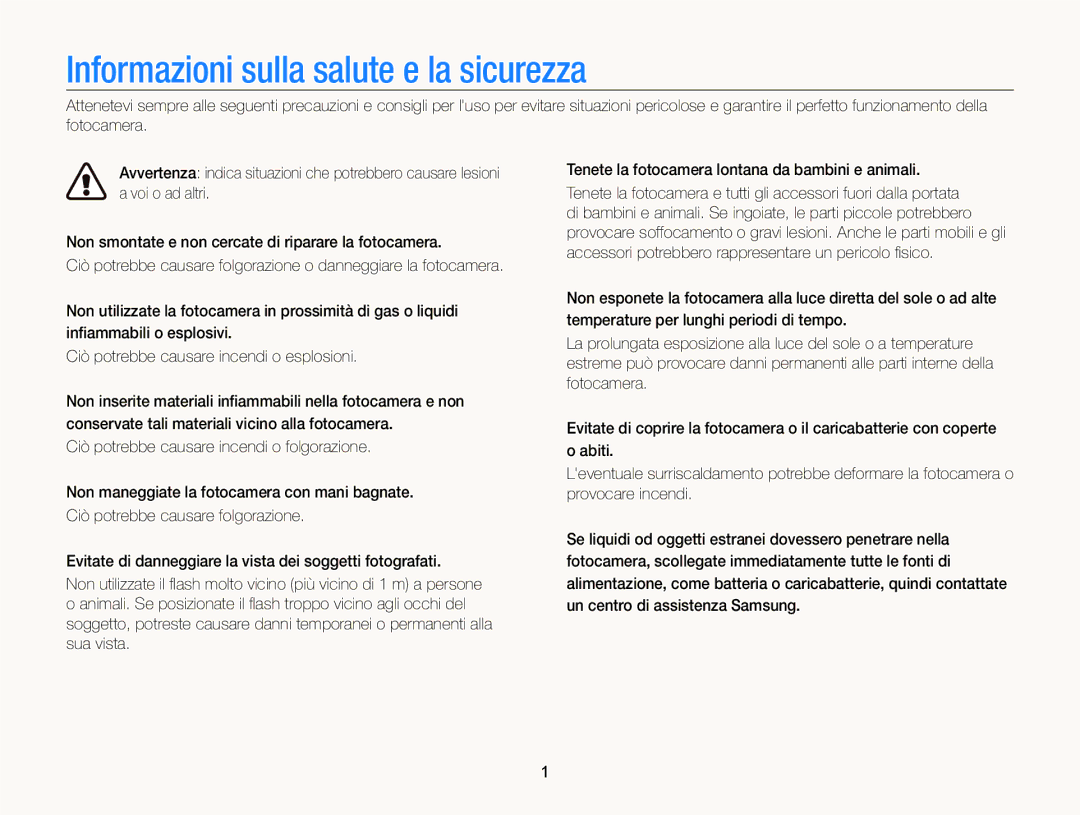 Samsung EC-ST96ZZBPBE1 manual Informazioni sulla salute e la sicurezza 