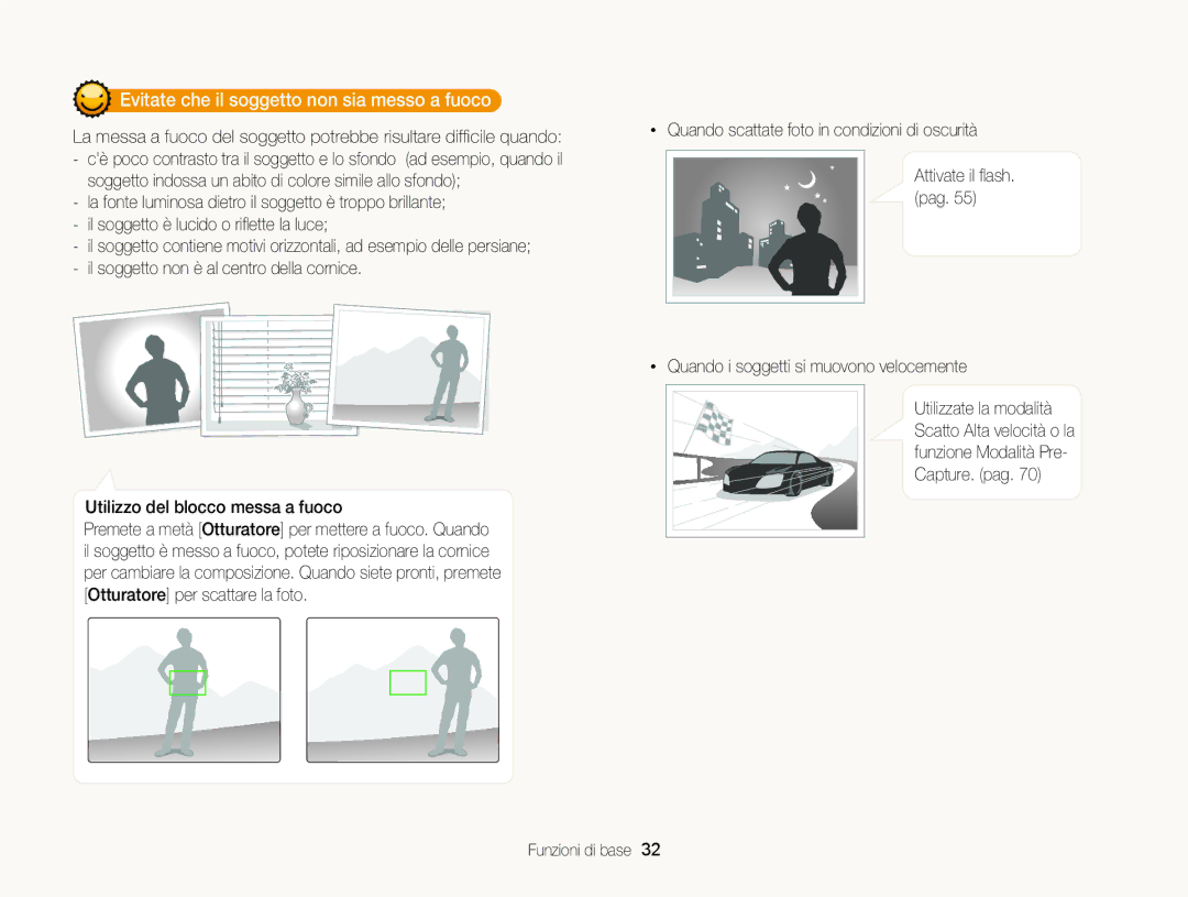 Samsung EC-ST96ZZBPBE1 manual Evitate che il soggetto non sia messo a fuoco, Quando i soggetti si muovono velocemente 