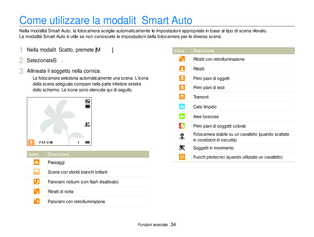 Samsung EC-ST96ZZBPBE1 manual Come utilizzare la modalità Smart Auto 