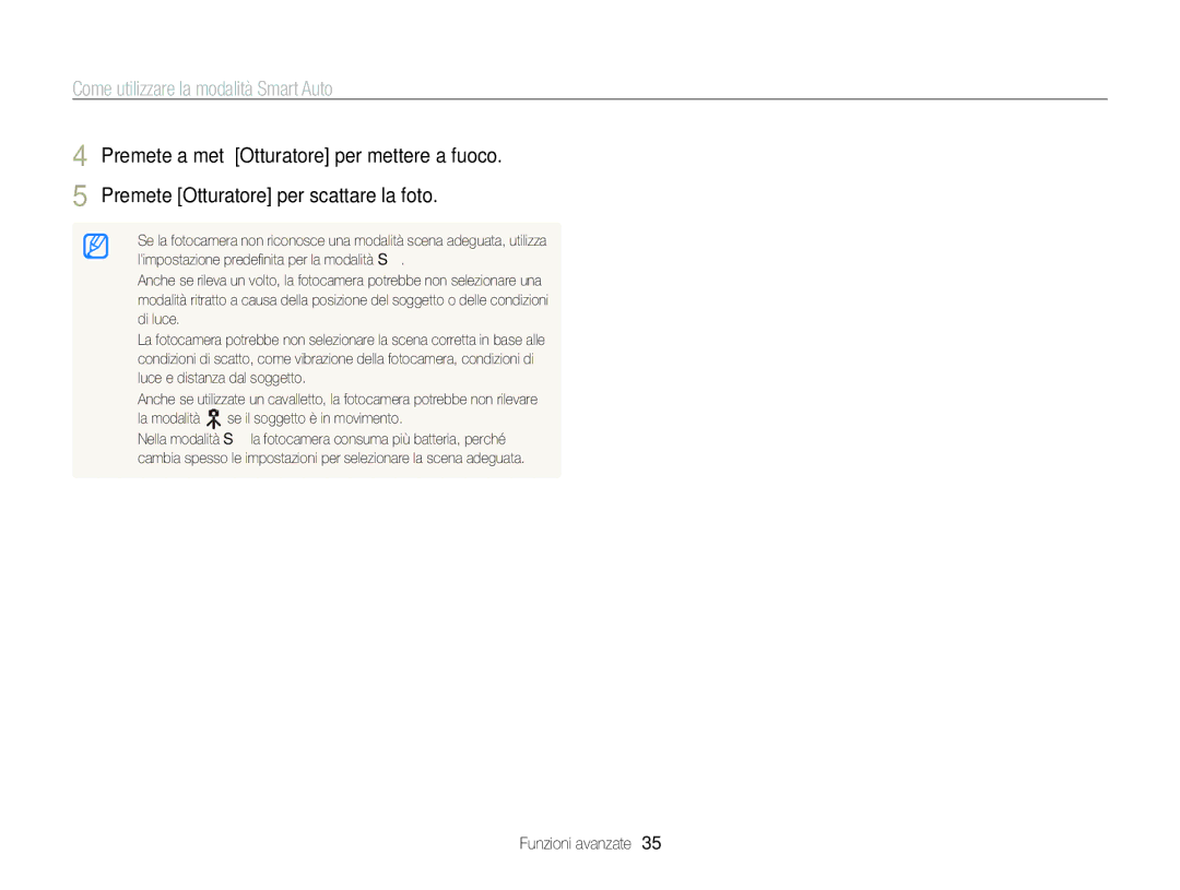 Samsung EC-ST96ZZBPBE1 manual Come utilizzare la modalità Smart Auto 