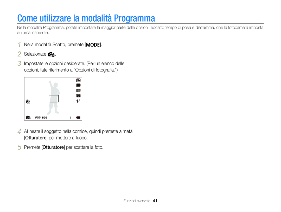 Samsung EC-ST96ZZBPBE1 manual Come utilizzare la modalità Programma 