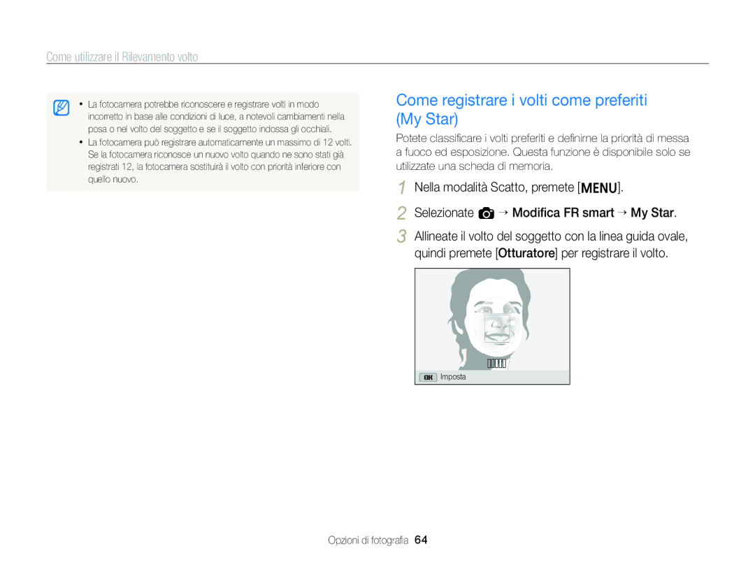 Samsung EC-ST96ZZBPBE1 manual Come registrare i volti come preferiti My Star 