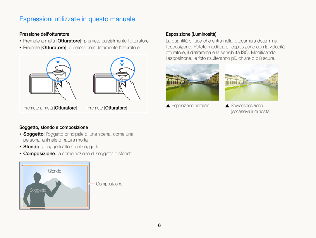 Samsung EC-ST96ZZBPBE1 Espressioni utilizzate in questo manuale, Soggetto, Esposizione Luminosità, Esposizione normale 