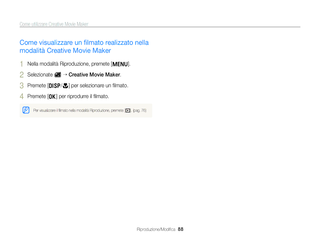 Samsung EC-ST96ZZBPBE1 manual Come utilizzare Creative Movie Maker 