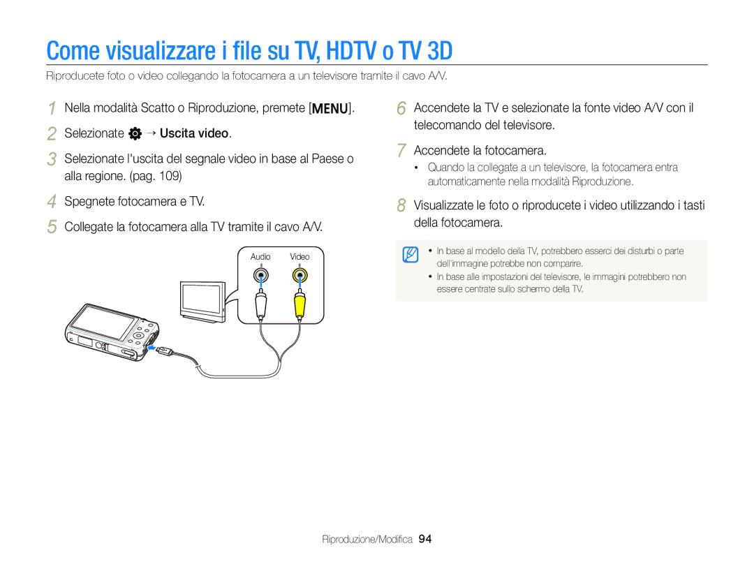 Samsung EC-ST96ZZBPBE1 manual Come visualizzare i ﬁle su TV, Hdtv o TV 3D 