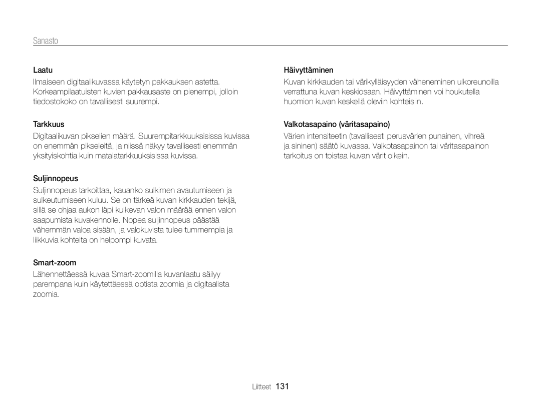 Samsung EC-ST96ZZBPBE2 manual Suljinnopeus 