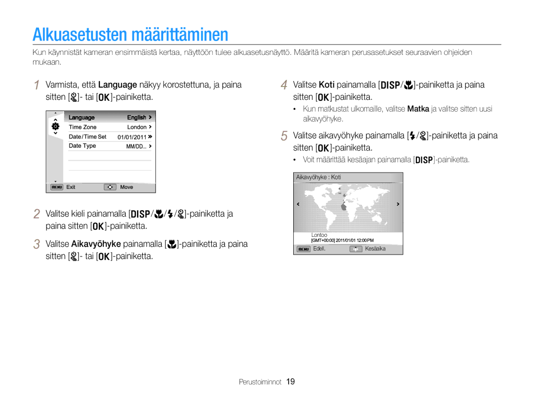 Samsung EC-ST96ZZBPBE2 manual Alkuasetusten määrittäminen 