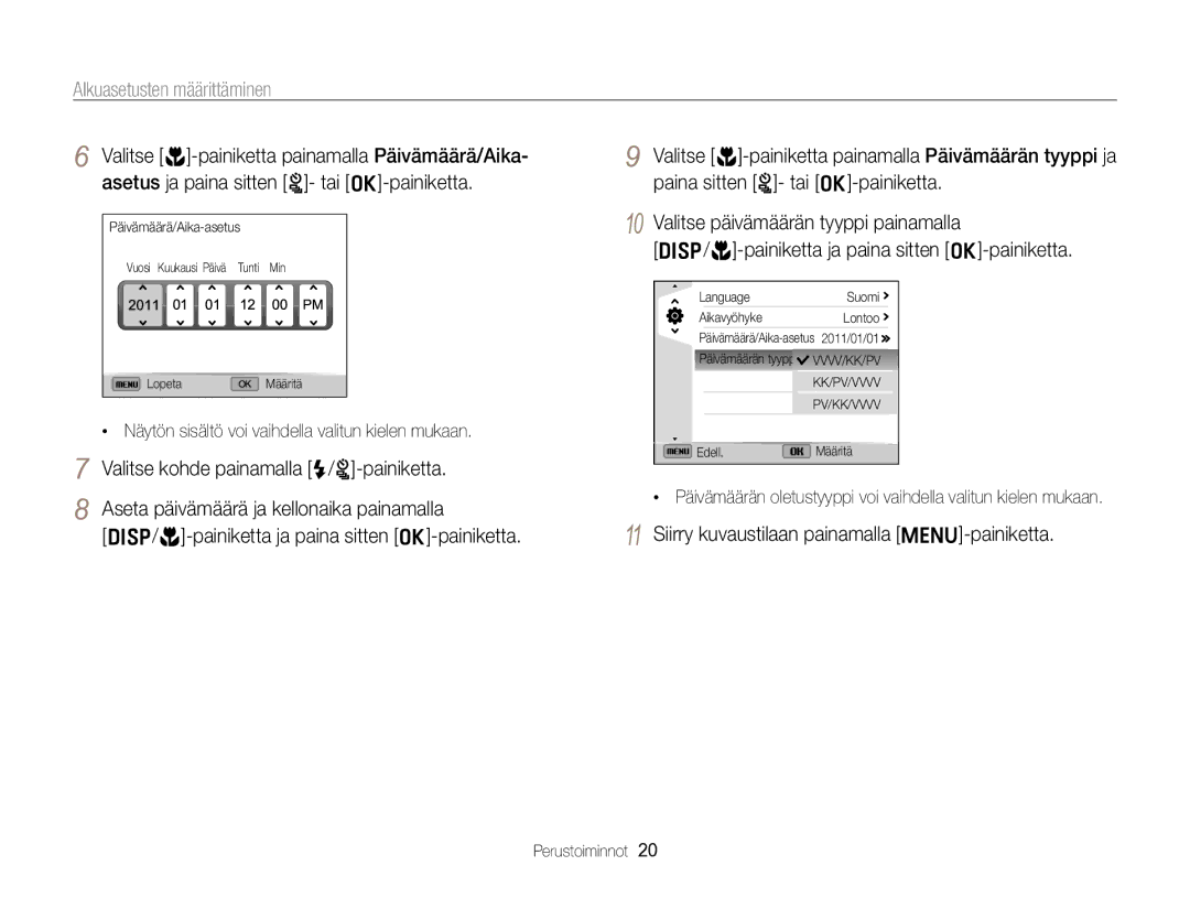 Samsung EC-ST96ZZBPBE2 manual Alkuasetusten määrittäminen, Siirry kuvaustilaan painamalla m-painiketta 